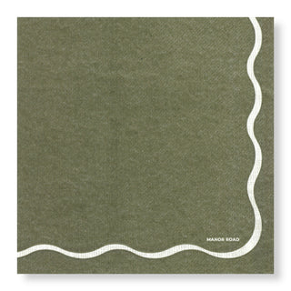Manor Road Linen Olive & White Cocktail Napkins