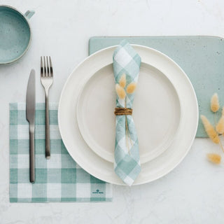 Manor Road Linen Gingham Duck Egg Dinner Napkins