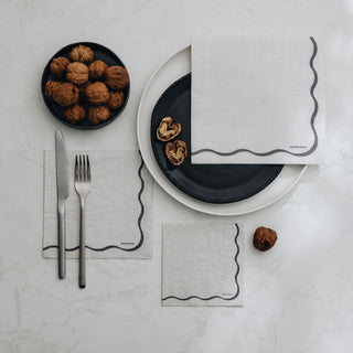 Manor Road Linen Black + White Scallop Dinner Napkins